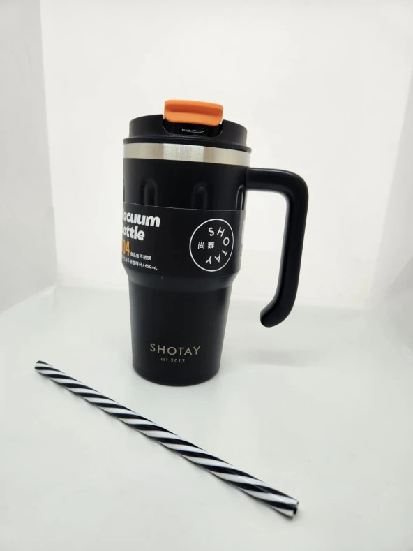 Shotay Handle Mug ST-8169 680ml Pipetli-Pipetsiz Kullanım Termos Bardak Siyah