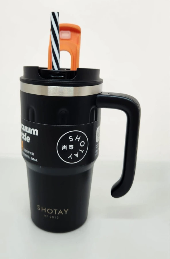 Shotay Handle Mug ST-8169 680ml Pipetli-Pipetsiz Kullanım Termos Bardak Siyah - 2