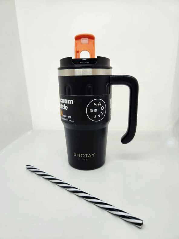 Shotay Handle Mug ST-8169 680ml Pipetli-Pipetsiz Kullanım Termos Bardak Siyah - 3