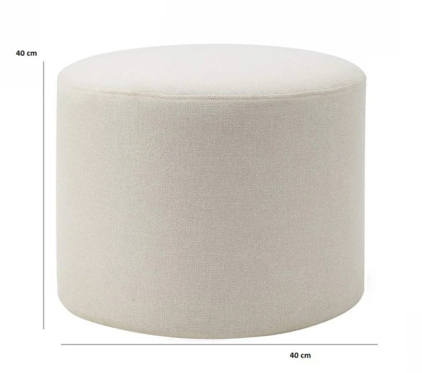 Konfor Yuvarlak Puf Krem Kumaş Salon Yatak Odası Çok Amaçlı - 2