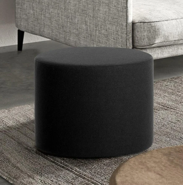 Konfor Yuvarlak Puf Siyah Kumaş Salon Yatak Odası Çok Amaçlı - 2