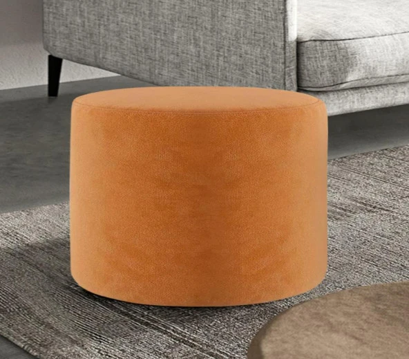 Konfor Yuvarlak Puf Turuncu Kumaş Salon Yatak Odası Çok Amaçlı - 2