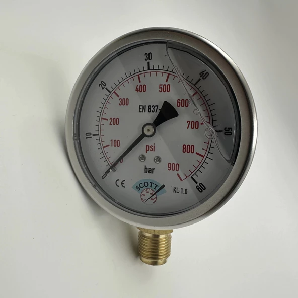 Manometre Gliserinli Alttan Çıkışlı Q100 - 0 - 60 Bar 1/2 - Resim 4