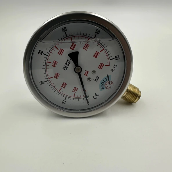 Manometre Gliserinli Alttan Çıkışlı Q100 - 0 - 60 Bar 1/2 - Resim 3