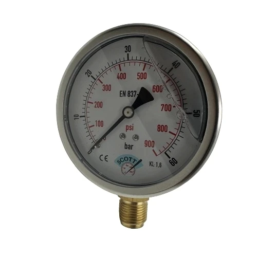 Manometre Gliserinli Alttan Çıkışlı Q100 - 0 - 60 Bar 1/2 ürün görseli 1