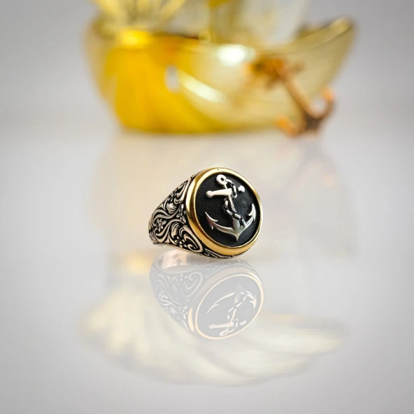 Denizci Çapa Desenli 925 Ayar Erkek Gümüş  Yüzük ürün görseli 1