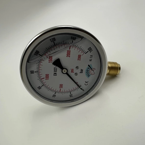Manometre Gliserinli Alttan Çıkışlı Q100 - 0 - 160 Bar 1/2 - 5