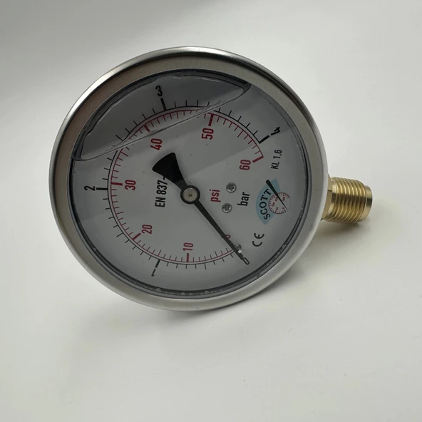 Manometre Gliserinli Alttan Çıkışlı Q100 - 0 - 4 Bar 1/2 - 5