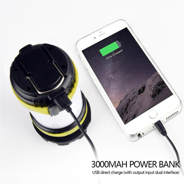 TechTic Kamp Feneri  6 Modlu Şarj Edilebilir El Feneri Powerbank Usb Girişli Kamp Lambası Işık - 4