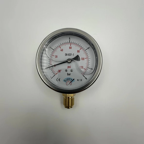 Manometre Gliserinli Alttan Çıkışlı Q63 - 0 - 6 Bar 1/4 - Resim 3