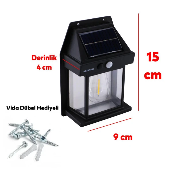 Sensörlü Güneş Enerjili Dış Aydınlatma 2 Modlu Işıklandırma Sarı Işıklı Aplik 5 W Portatif Fener Lamba - 4