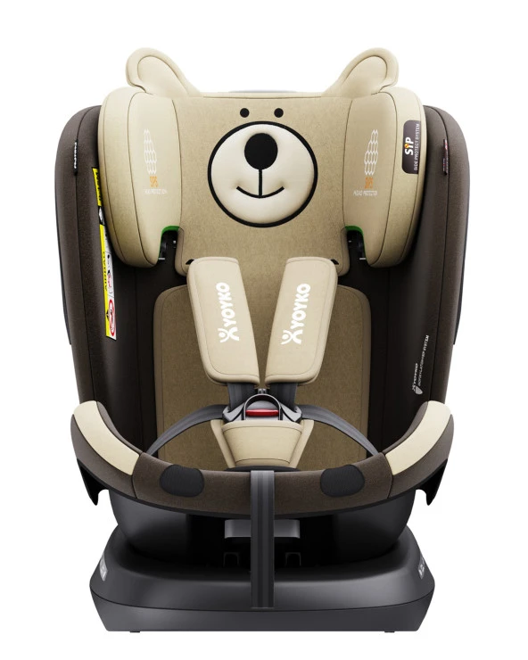 Yoyko Bear 360 ° Dönebilir Yatabilir 0-36 Kg Oto Koltuğu ISOFIX/SIP/LATCH - Kahverengi