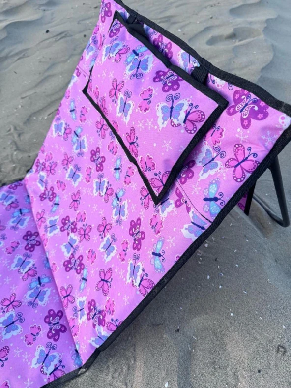 Hobi Store Katlanabilir Çanta Şezlong ( Pink Butterfly ) - 4