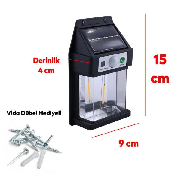 Sensörlü Güneş Enerjili Dış Aydınlatma Yeni Nesil Ampül Sarı Işıklı Aplik 5 W Portatif Fener Lamba - 4