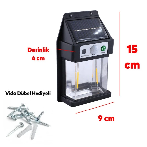 Sensörlü Güneş Enerjili Dış Aydınlatma Yeni Nesil Ampül Sarı Işıklı Aplik 10 W Portatif Fener Lamba - 4