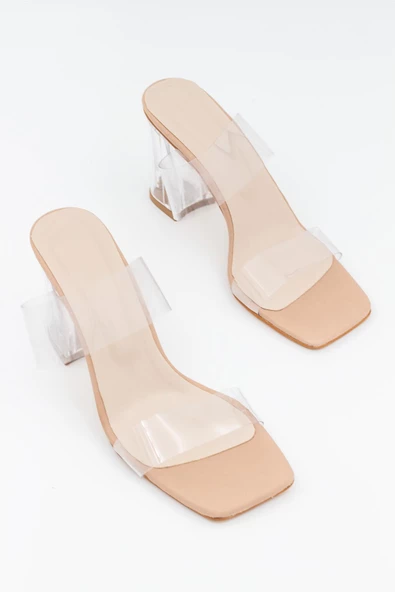 Kalın Şeffaf Topuklu Ten Kadın Terlik - Avanu - 4