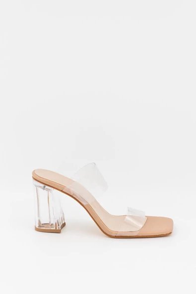 Kalın Şeffaf Topuklu Ten Kadın Terlik - Avanu - 2