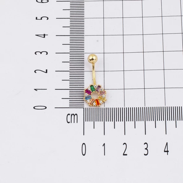 14 Ayar Renkli Taşlı Altın Göbek Piercing - Resim 5