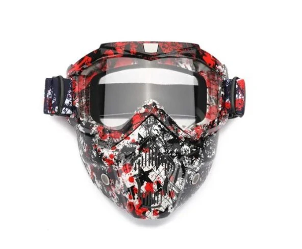 Tex 710 Jet Maske Bisiklet Motosiklet Kayak Çok Amaçlı Maske Şeffaf Camlı Gözlük Kırmızı - 2