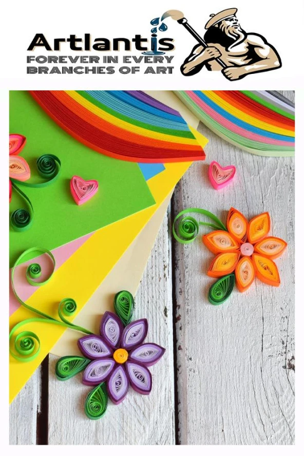 Quilling Seti 10 mm Kalın 5 Paket Quling Kağıt Katlama Kıvırma Sanatı Telkari Kuiling Karışık Renkli - Resim 3