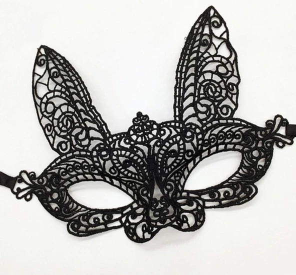 Siyah Renk Dantel Kesim Dantel İşlemeli Balo Parti Maskesi 7 No - Resim 2