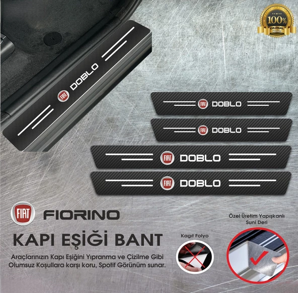 Fiat Doblo Yazılı Karbon Kapı Eşiği Koruyucu Suni Deri 4'lü Set