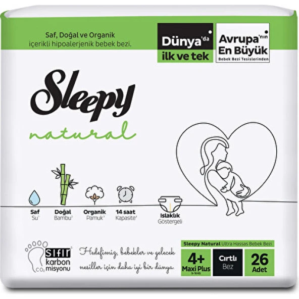 Sleepy Çocuk Bezi Jumbo Natural No:4+ Maxi Plus 9-16Kg 26lı