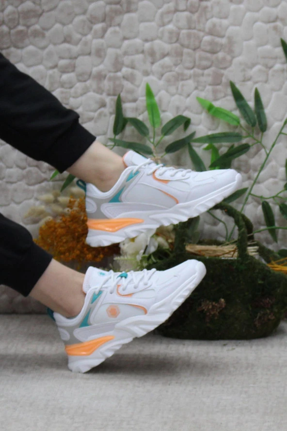 Lumberjack Emılıa Beyaz Turuncu Hafif Rahat Orijinal Ürün Kadın Spor Ayakkabı - Resim 5