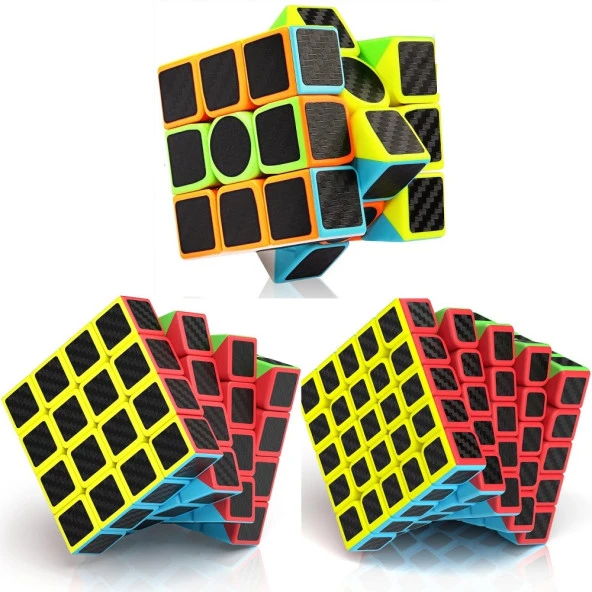 3 SET VIP PROFESSIONAL QY SPEED CUBE CORBON FİBER CUBE VIP 3LÜ SET 3X3 4X4 5X5 ZEKA KÜPÜ RUBİKS CUBE ürün görseli