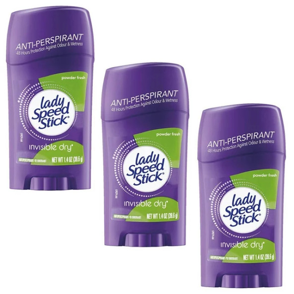 Lady Speed Stick Antiperspirant Deodorant Invisible Dry Powder Fresh 2.30 oz (Pack of 3) 65gr