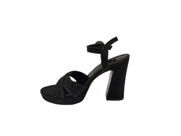 Ventes 7140701Z Bilekten Bağlamalı Tek Bantlı Parlak Simli Kadın 10 cm Platform Topuklu Ayakkabı - 6