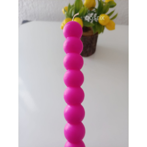 qosrix Pembe Fuşya Boncuk Şamdan Mumu Doğal Kokulu Uzun Çubuk Konik Geometrik şekil Mum Dekoratif 1 Adet