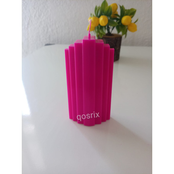 qosrix Pembe Fuşya Doğal Kokulu Sütun Geometrik şekil Kule Mum Dekoratif 1 Adet - 2
