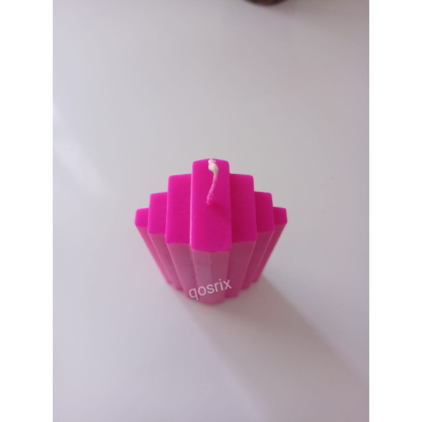 qosrix Pembe Fuşya Doğal Kokulu Sütun Geometrik şekil Kule Mum Dekoratif 1 Adet - 3
