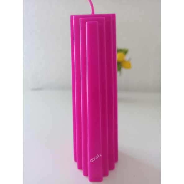 qosrix Pembe Fuşya Doğal Kokulu Sütun Geometrik şekil Kule Mum Dekoratif 1 Adet - 4
