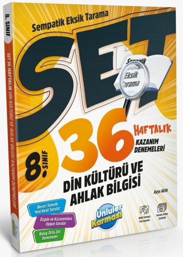 Ünlüler 8. Sınıf Din Kültürü ve Ahlak Bilgisi SET 36 Haftalık Kazanım Denemeleri Ünlüler Yayınları