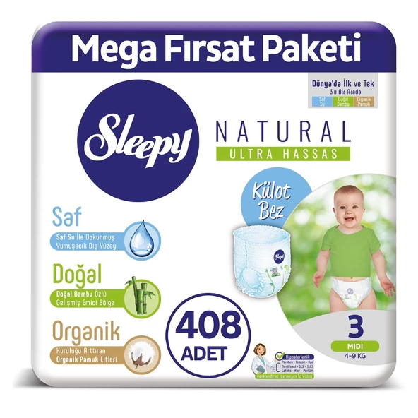 Sleepy Natural Külot Bez 3 Numara Midi Mega Fırsat Paketi 408 Adet - 1