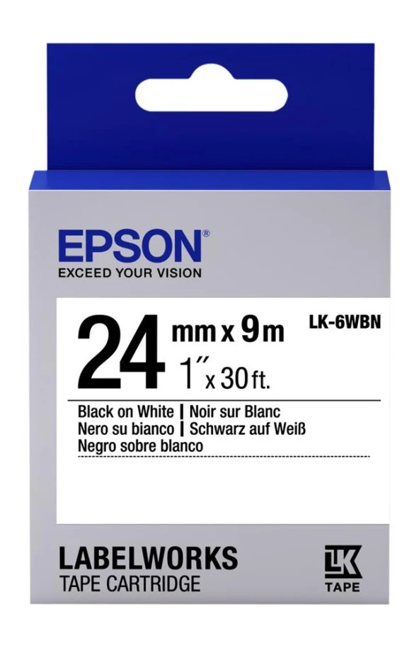 Epson LK-6WBN Standard Siyah Üzeri Beyaz 24MM 9Metre Etiket ürün görseli 1