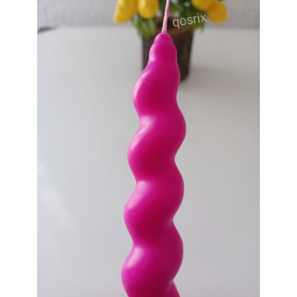 qosrix Pembe Fuşya İtalyan Burgulu Şamdan Mumu Doğal Kokulu Uzun Çubuk Konik Burgu Spiral Mum Dekoratif 1 Adet - 2