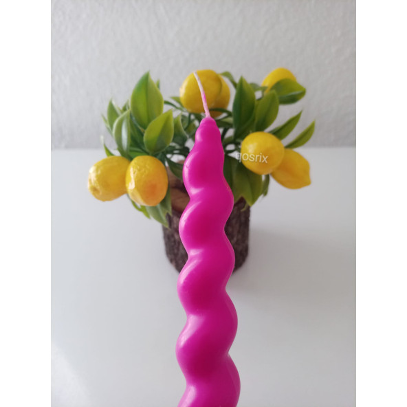 qosrix Pembe Fuşya İtalyan Burgulu Şamdan Mumu Doğal Kokulu Uzun Çubuk Konik Burgu Spiral Mum Dekoratif 1 Adet - 3