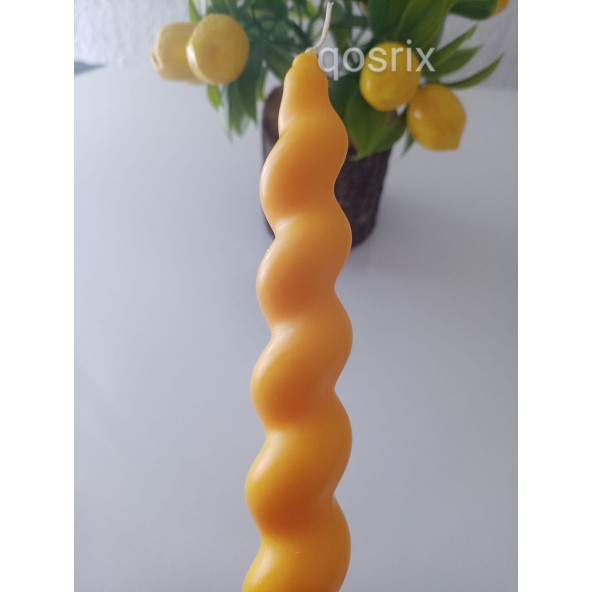 qosrix Sarı İtalyan Burgulu Şamdan Mumu Doğal Kokulu Uzun Çubuk Konik Burgu Spiral Mum Dekoratif 1 Adet - 2