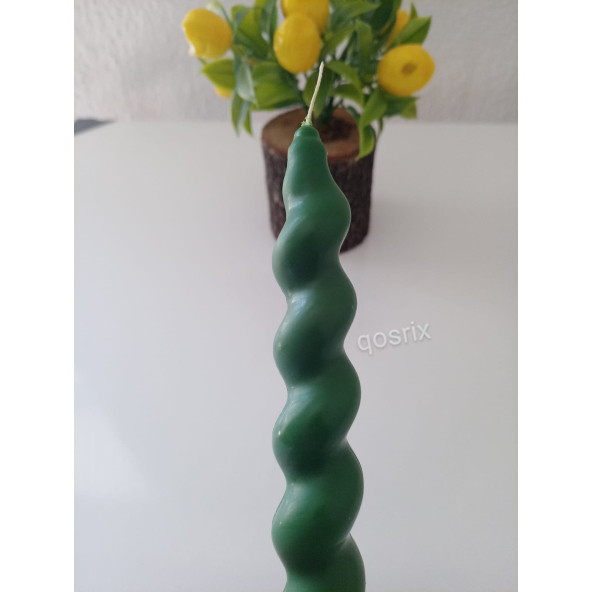 qosrix Yeşil İtalyan Burgulu Şamdan Mumu Doğal Kokulu Uzun Çubuk Konik Burgu Spiral Mum Dekoratif 1 Adet - Resim 2