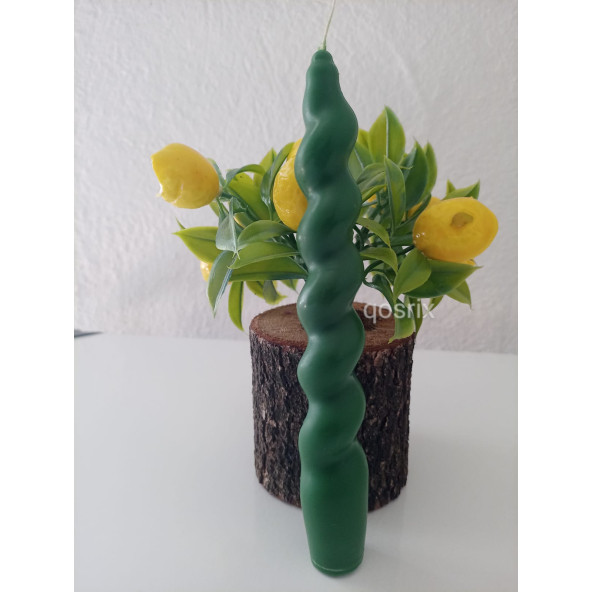 qosrix Yeşil İtalyan Burgulu Şamdan Mumu Doğal Kokulu Uzun Çubuk Konik Burgu Spiral Mum Dekoratif 1 Adet - Resim 3