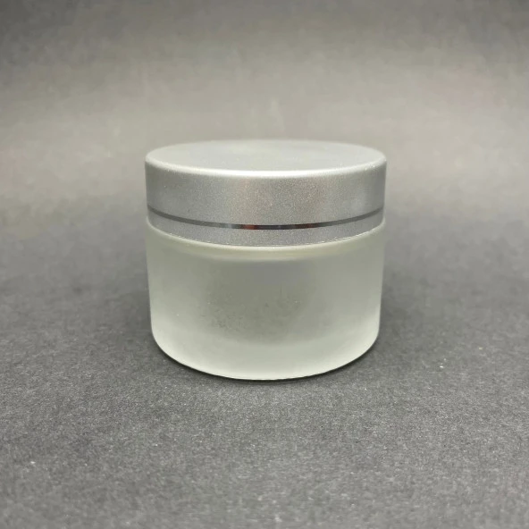 50 cc Buzlu Cam Krem Kavanoz  - Gümüş Kapaklı İç Contalı - 50ml Buzlu Cam Krem Kavanoz  x 10 Adet