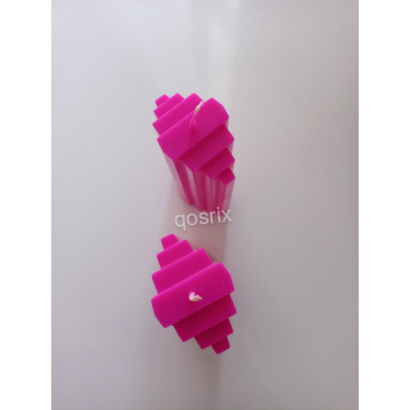 qosrix 2'li Pembe Fuşya Doğal Kokulu Sütun Geometrik şekil Kule Mum Dekoratif - 4