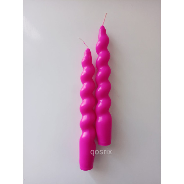 qosrix 2'li Pembe Fuşya İtalyan Burgulu Şamdan Mumu Doğal Kokulu Uzun Çubuk Konik Burgu Spiral Mum Dekoratif - 2