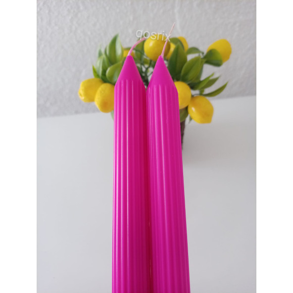 qosrix 2'li Pembe Fuşya Şamdan Mumu 1. Kalite Doğal Kokulu Uzun Çubuk Konik Mum Dekoratif - Resim 2