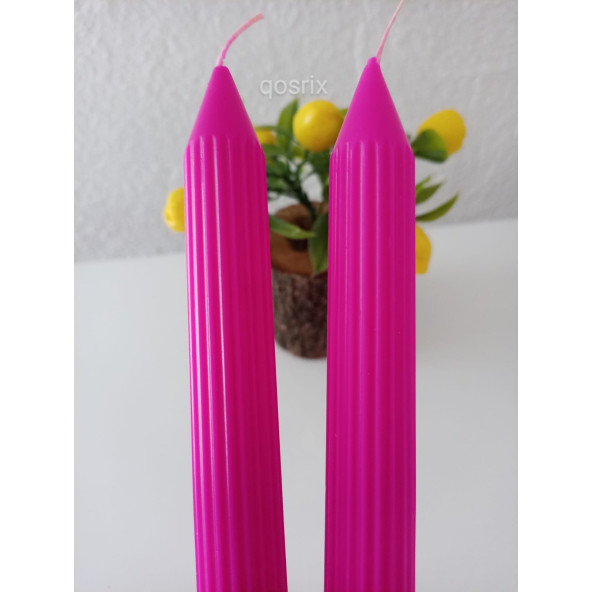 qosrix 2'li Pembe Fuşya Şamdan Mumu 1. Kalite Doğal Kokulu Uzun Çubuk Konik Mum Dekoratif - Resim 3
