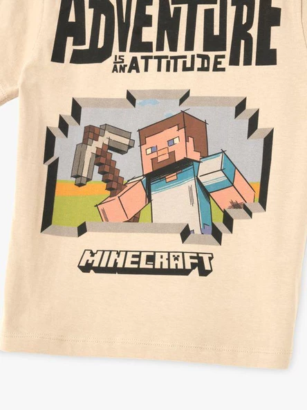 ERKEK ÇOCUK SIFIR YAKA MINECRAFT MODELLİ PAMUK TİŞÖRT - 7