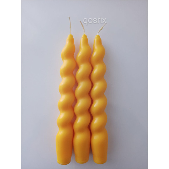 qosrix 3'lü Sarı İtalyan Burgulu Şamdan Mumu Doğal Kokulu Uzun Çubuk Konik Burgu Spiral Mum Dekoratif ürün görseli
